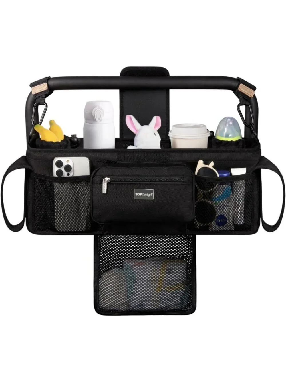 Universal Baby Stroller Organizer with Insulated Cup Holders & Detachable Mesh